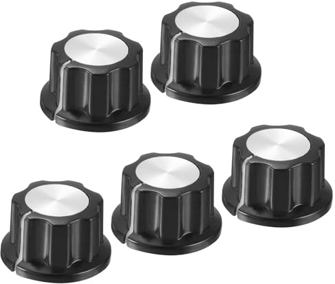 QUARKZMAN 5 Stück Potentiometer Knöpfe 19x11.5mm, Bakelit Gitarrenknöpfe 6mm Drehknopf mit Madenschraube für Gitarre Bass, Schwarz