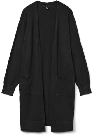 VERO MODA Cardigan Lungo da Donna con Tasche a Maniche Lunghe, Nero, L
