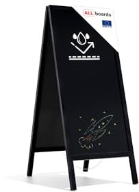 ALLboards Lavagna per gesso con cavalletto 150×61 cm nera RESISTENTE ALL’ACQUA Struttura in Legno, Scrivibile con Gessetti e Pennarelli a Gesso, per Bar Ristoranti Locali, PK126WRBK