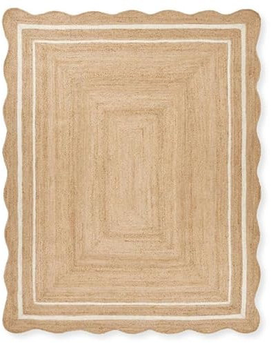 Jaipur Art And Craft Läufer im Bohemian-Stil, Jakobsmuschel, weißer, brauner Jute-Teppich, wendbarer Teppich für den Innenbereich– (3x5 Quadratfuß)
