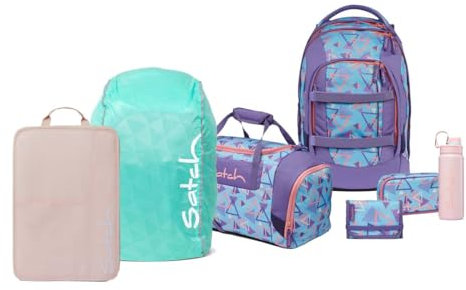 Satch Pack Edition Schulrucksack Set 7tlg. inkl. Schlamperbox, Regencape, Geldbörse, Heftebox, Trinkflasche und Sporttasche (80s Dance)