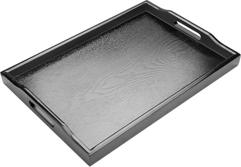 Serviertablett Holz Rechteckig Tablett Schwarz Serviertablett mit Griff Rutschfestes Tabletts Küche Holz Tablett für Restaurant Abendessen Küchen Kaffee Tee Speisen Getränke(40x28x4 cm)