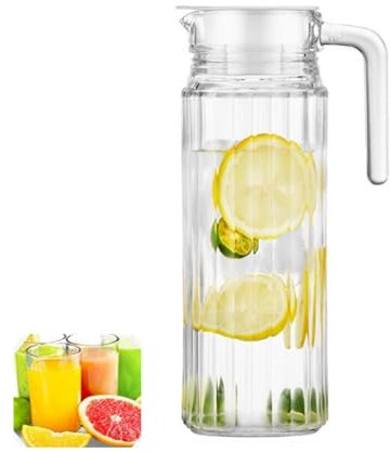 Carafe à eau en plastique avec couvercle, 1,1 l pour réfrigérateur, pour lait, vin rouge, eau froide, jus de fruits, café chaud, boissons glacées, limonade (sans BPA)