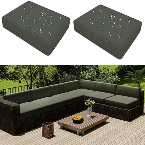 Hiseng Copriseduta Divano Impermeabile da Esterno 2 pezzi Fodera per Cuscini del Divano da Giardino con Cerniera, Coprisedile Sostitutivi Universale per Divano e Sedile (50x55x10cm,Matcha)