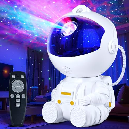 TOCVEOE Astronaute Projecteur Ciel Etoile Galaxie Veilleuse Enfant Chambre Galaxy 8 Nébuleuse 2 Étoile 2 Minuteries Luminosité et Vitesse Réglable Télécommande Intelligente Rotative à 360° pour Fête