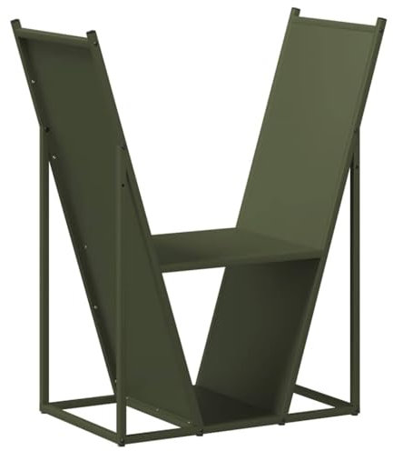 vidaXL Firewood Rack - Cold-Rolled Steel Wood Log Holder | Olive Green | 69.5x35x81 cm | Indoor/Outdoor Log Organizer and Storage | Durable Fireplace Log Holder