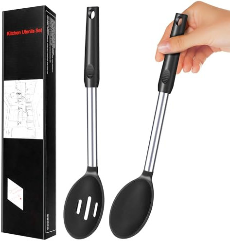 Utensili Cucina Silicone Mestoli Cucina, Cucchiaio Silicone Cucina Grandi Resistenti al Calore, Cucchiaio Forato Silicon Solido, Utensili da Cucina Antiaderenti, Cucchiai Grandi per Mescolare, Scolare