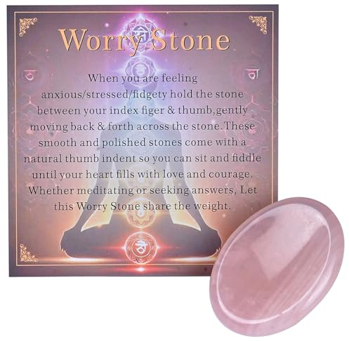 Worry Stone for Adults Anxiety Relief,Chakra Healing Crystals Stress Relief Thumb Gemstones Spiritual Meditation Reiki Yoga Anxiety Gifts for Women (Rose Quartz)