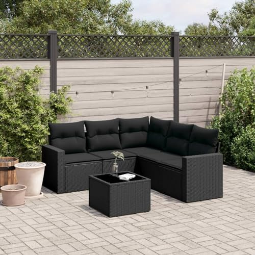 IKAYAA 6-TLG Rattan Gartenmöbel Set mit Stauraum Gartenlounge Balkon Lounge Gartenmöbel Klein Rattan Sofa Balkon Ecklounge Gartensofa Ecksofa Loungemöbel Terrasse-Schwarz Type-4