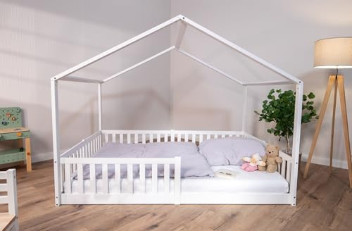 tiSsi® Bodenbett/Hausbett Enno 140x200 cm Buche weiß inkl. Opt. Dach