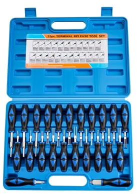 RUIZHI 23-TLG Terminal Removal Tool Kit - zum Entfernen von Fahrzeugkabelbaum Steckern, Universal KFZ Steckverbinder Entferner mit Handschuhen, Geeignet für Runde und Flache Klemmen