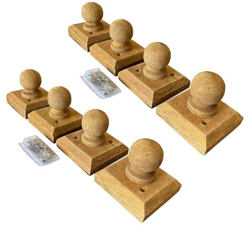 Selections Wooden Garden Fence Post Finial Ball Cap Newel Topper- Pack of 8