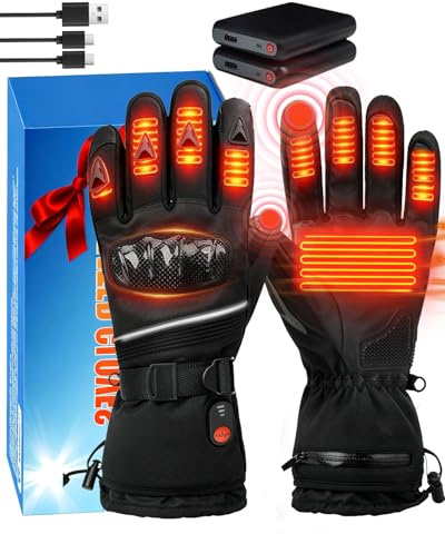 Coyonce Heated Gloves, 3 Levels Heated Gloves Rechargeable with 7.4V 6000mAh Power Bank, Touchscreen Heated Motorcycle Gloves, Windproof Waterproof Non-slip Motorbike USB Gloves, for Men Women, XL