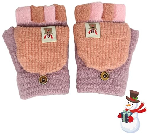 Gants à Rabat, 1 Paire Flip Top Gants Enfant Hiver, Mitaine Fille Garçon avec Capuchon, Mitaines avec Rabat Boutonné pour 5-11 ans Fille Garçon