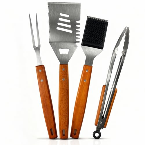 Curry Master Grillset für Männer Geschenk – Grillbesteck Set aus Edelstahl - 3-in-1 Spachtel & Reinigungsbürste – Ideales Grill Set Männer Geschenk, Grill Geschenke für Männer (Ohne Ledertasche)