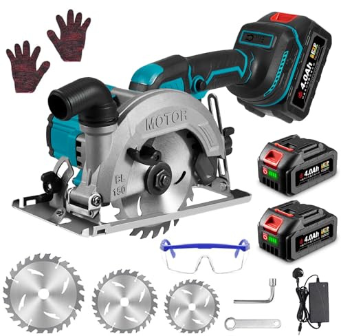 Cordless Circular Saw - Brushless Battery Circular Saw, Cutting Depth 48 mm, 0-45° Cutting Angle, with 3 Saw Blades, 2 * 4.0AH, 3600 RPM for Cutting Wood/Tile/Plastic Cutting