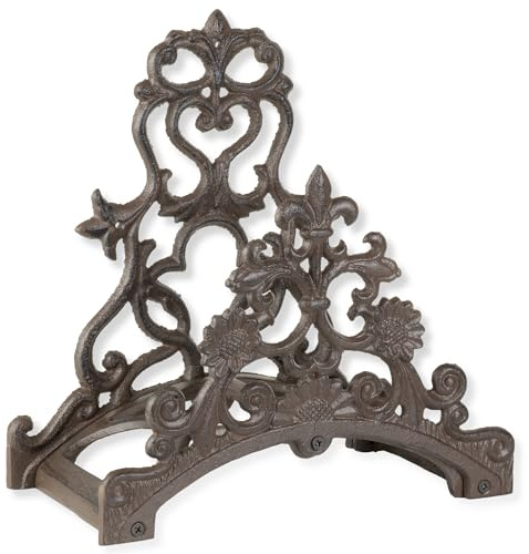 Moritz Schlauchhalter Gusseisen braun 32 x 29 cm – Wandhalter antik Garten | witterungsbeständig mit Patina, ca. 2,8 kg, florale Ornamente, für Hauswand, Schuppen, Garage & Balkon, alle Schläuche