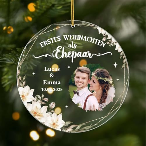 Geschenke Mall Personalisiertes Ornamente - Erstes Weihnachten Als Ehepaar Mit Foto - Geschenke für pärchen Weihnachten, Mein erstes Kugel, schneekugel mit Foto (Modell #1)