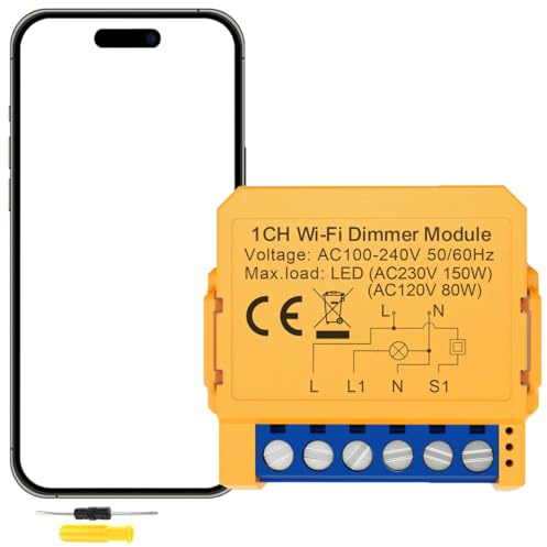 Acmerota Smart Dimmer Switch Module WIFI Smart Light LED Dimmer Switch Module 1 Gang 2 Way 150W WiFi Smart Alexa DIY Mini Dimmer LED Light Switches Compatible LEDs & Incandescent, Voice & App Control