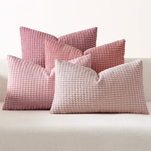 EMEMA Kordsamt Kissenbezug 40x60 Dekokissen Rosa Serie Granulat 4er Set | Sofakissen Dekorative Kissenbezüge Couchkissen Kissenhülle Weich Kissen Bezug Zierkissen für Sofa Couch Wohnzimmer