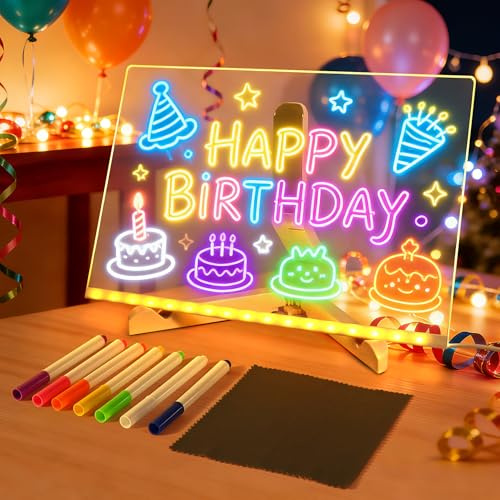 LED Drawing Board with 7 Colors Markers, LED Light up Drawing Board Kids, 7.8X11.8 LED Note Board, Glow Doodle Board Gifts for Kids Teens Easter Birthday Gifts School Cafe Home Office Presents