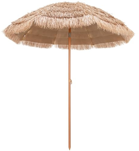 COSTWAY parasoll Hawaii, 208 cm strandparasoll halm | 30° böjbar, trädgårdsparasoll, halmparaply, hobbyparaply, terrassparaply för strand, trädgård, balkong