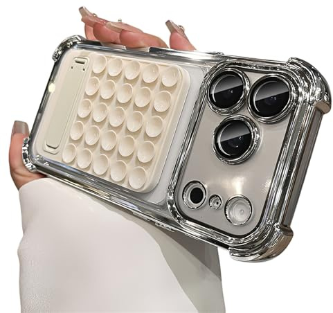 Emlivi Custodia trasparente per iPhone 15 Pro Max, con ventosa rimovibile, in TPU con protezione per fotocamera a quattro angoli, anti-caduta per iPhone 15 Pro Max, argento