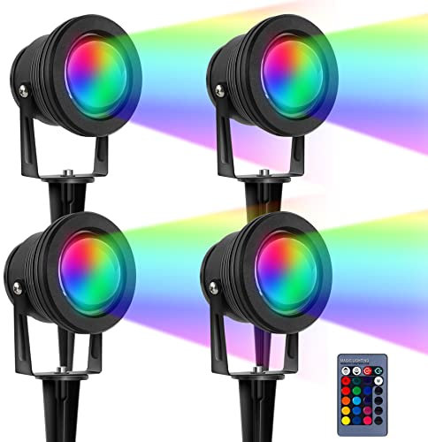 4x 10W RGB Faretto a LED da esterno,LED luce del giardino,luce decorativa bianca calda per giardino, cortile, vialetto [Classe di efficienza energetica A+]