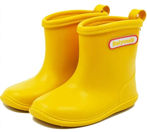 BAIYOU Unisex Baby Wellington Non-Slip PVC Rain Boots, Yellow, 8.5 UK Child