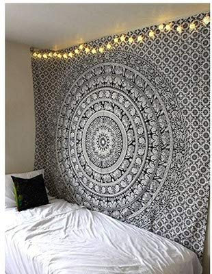 RAILONCH Multicolored Indischer Wandteppich Wandbehang Mandala Tuch Wandtuch Gobelin Tapestry Goa Indien Hippie-/ Boho Stil als Dekotuch/Tagesdecke (Grau, 150 * 150)