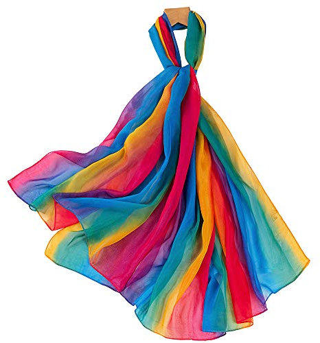 Nuofengkudu Damen Chiffon Regenbogen Schals Lang Bunt Weich Leichte Dünne Schalcape Schlauchschal Shawls Wraps Schlauchschal Urlaub Reise Partei Loopschal(Blau,One Size)