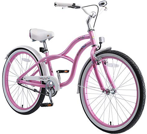 BIKESTAR Jugendfahrrad Kinderfahrrad für Jungen und Mädchen ab 9 Jahre | 24 Zoll Kinderrad Cruiser | Fahrrad für Kinder Pink | Risikofrei Testen