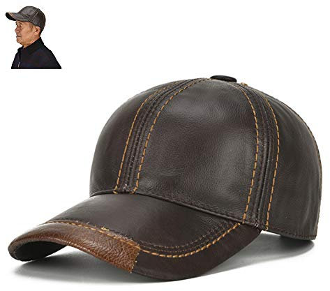 MHGLOVES Leder Baseball Cap Basecap Herren Baseballmütze Schirmmütze Kappe Herbst Und Winter Outdoor Winter Baseballmütze,Best New Year Geschenke Für Ältere Menschen (58-60Cm),A