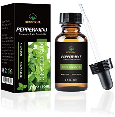 Aceite esencial de menta orgánica, aceite de aromaterapia de grado terapéutico natural 100% puro para difusor, relajación, enfoque, alivio del dolor por Besstoil (60ml)