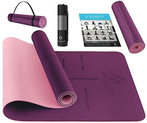 KESSER® Gymnastikmatte mit Tragegurt rutschfest TPE Yogamatte Gepolstert & rutschfest Fitnessmatte, 183 x 61 Trainingsmatte für Fitness Sportmatte, Pilates & Gymnastik + Tragegurt & Tasche, extradick
