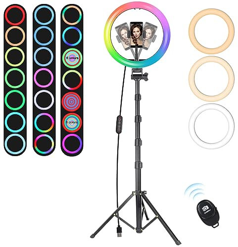 MICCYE Ringlicht mit Stativ 10 Zoll RGB Ring Light Gesamthöhe 180cm Ringleuchte Selfie Ringlicht Handy für Video Makeup Fotografie