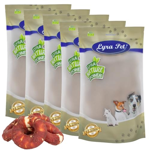 Lyra Pet® 5 kg Kauringe mit Entenbruststreifen - Kausnack für Hunde | Leckerli für Hunde - Kauartikel aus Rinderhaut mit Ente - Proteinreiche Belohnung - Gut bekömmliches fettarmes Hundefutter