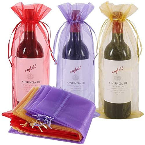 LATRAT 30 Stück Weintaschen Organza Weinbeutel 37.5 x 15 cm, Geschenktüte mit Kordelzug für Hochzeitsgeburtstagsfeier Festival Geschenkbevorzugungen Dekor