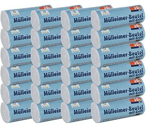 Premiumline - Bolsas de basura (24 unidades, 20 L, 50 x 51 cm, especialmente resistentes al desgarro, impermeable, con asa de transporte