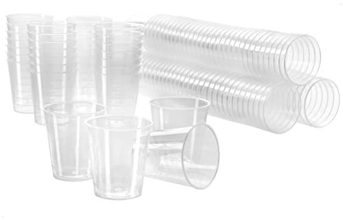 com-four® 120 pièces x gobelets réutilisables -Verres à Liqueur pour Les fêtes, Le Camping et Les déplacements - lavables au Lave-Vaisselle (Transparentes)