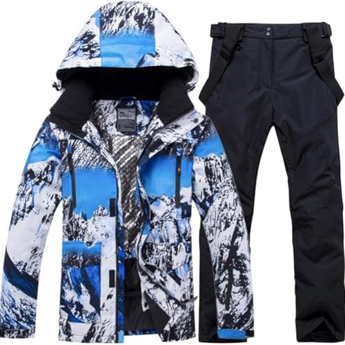 Changjia Ensemble veste et pantalon de ski imperméable pour homme, 2 bleu + noir, M
