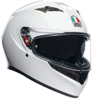 AGV - Casco K3 E2206 MPLK, Casco Moto da Uomo, Casco Integrale ECE con Assorbimento del Sudore, Spoiler, Prese d'Aria e Visiera Antigraffio Anti UV, con Predisposizione Interfono, Bianco