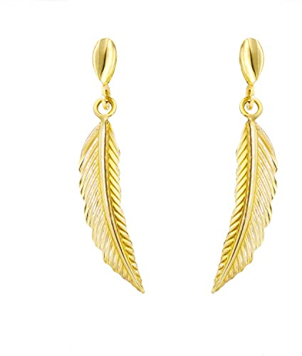 forme di Lucchetta - 9k Gelb-Gold Feder-Ohrringe für Damen und Herren | Symbol für Leichtigkeit und Glück | Echtgold 375 | Symbol für Leichtigkeit und Glück, Echtgold 375