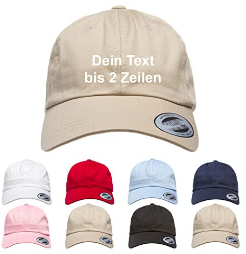 Original-Flexfit Low Profile Cotton Twill Cap mit Wunschtext Bestickt (Schwarz)