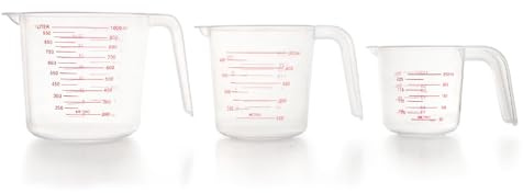 Lacor 67130 - Set 3 Jarras Medidoras, Medidas de 250, 500 y 1000ml | En plástico apto para alimentos, listo para el uso diario en cocina; apto para lavavajillas, libre de BPA, cómodo y funcional