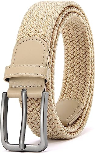 DOOPAI Elastischer Stoffgürtel Herren Beige Geflochtener Stretchgürtel Dehnbarer Gürtel für Damen 130cm
