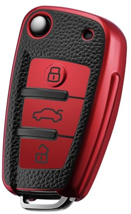 OATSBASF Autoschlüssel Hülle für Audi, Schlüsselhülle für A1 A3 A4 A6 Q3 Q5 Q7 S3 R8 TT Silicone TPU Schlüsselbox Cover (PW-Rot) | Kompatibel mit Audi A1 A3 A4 A6 Q3 Q5 Q7 TT, strapazierfähige Silikon Schlüsselabdeckung, rutschfest und ohne Signalstörung
