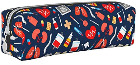 SJOAOAA Federmäppchen für Krankenschwestern, medizinisches Thema, mit Reißverschluss, Leder, Stifteetui, Organizer, Kosmetik, Make-up-Tasche, Aufbewahrungstasche, weiß, Einheitsgröße, Federmäppchen