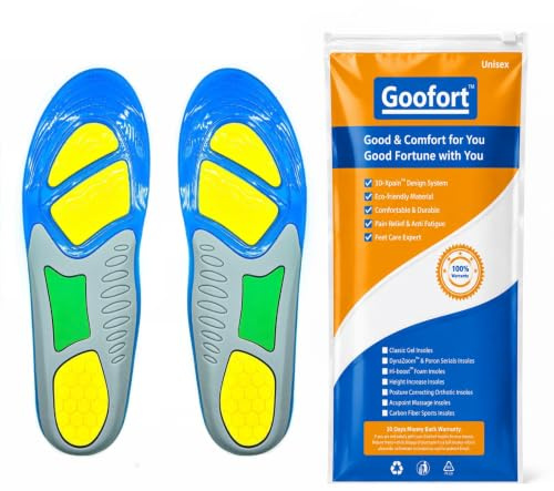 Goofort Solette in gel per uomo e donna, 3D-Xpain™-Max Pain Relief, anti-fatica. Solette in Memory Foam, assorbimento urti, comfort, per sport. Cuscinetti di ricambio rinforzati per scarpe heavy-duty