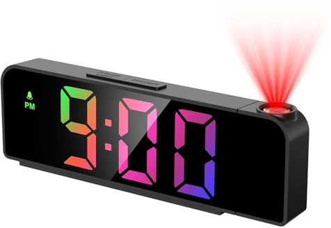 ORIA Projection Alarm Clock for Bedroom, Digital Clock Projector on Ceiling, 7.9'' LED Alarm Clock with 180° Rotatable Projector, 12/24H, Adjustable Brightness, Night Mode, Temperature